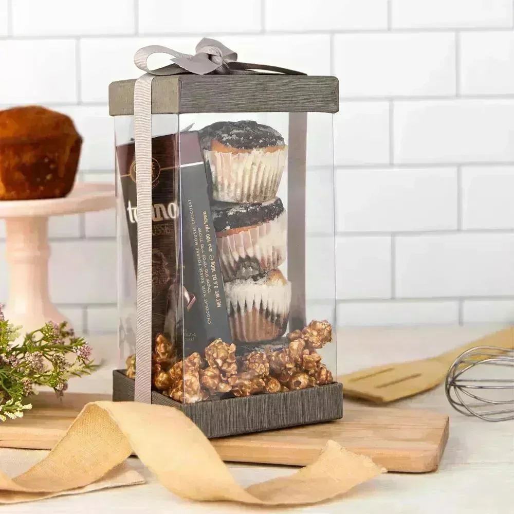 Plastic Gift Boxes Gray 8X 4X 4" 6 Pack Bakery Boxes With Base Lid & Ribbon - Image 5