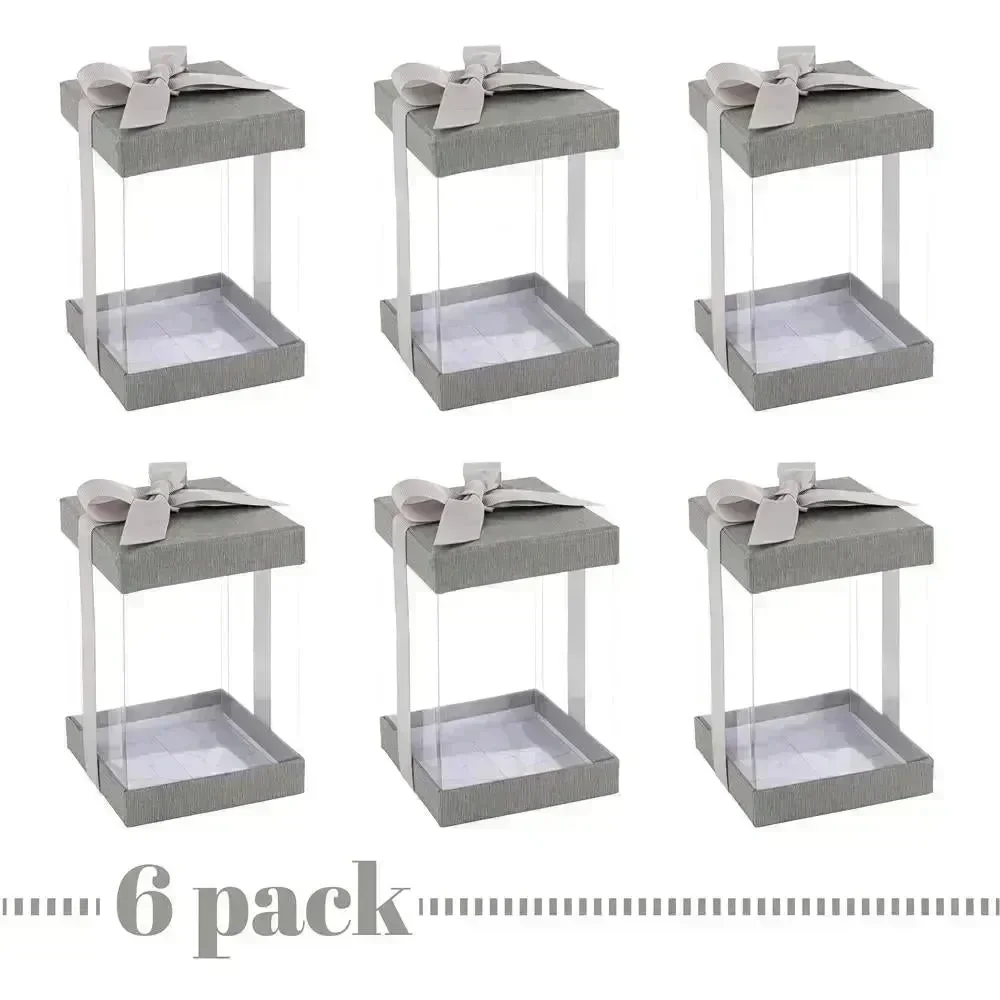Plastic Gift Boxes Gray 8X 4X 4" 6 Pack Bakery Boxes With Base Lid & Ribbon - Image 7