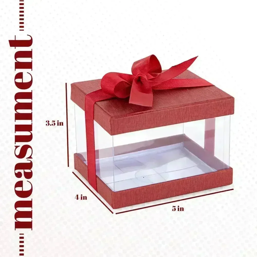Plastic Gift Boxes Maroon 5X4X3.5" 6 Pack Bakery Boxes With Base Lid & Ribbon - Image 3