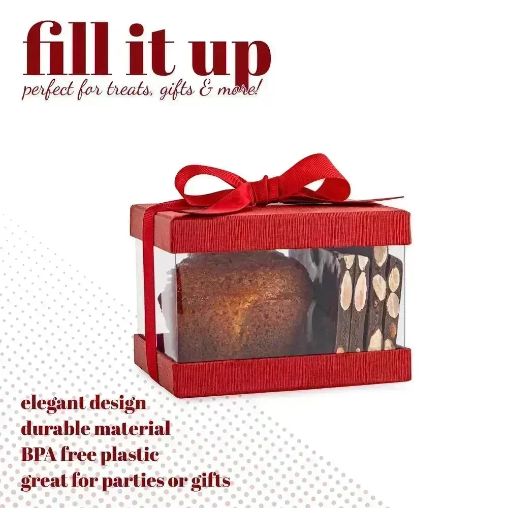 Plastic Gift Boxes Maroon 5X4X3.5" 6 Pack Bakery Boxes With Base Lid & Ribbon - Image 4
