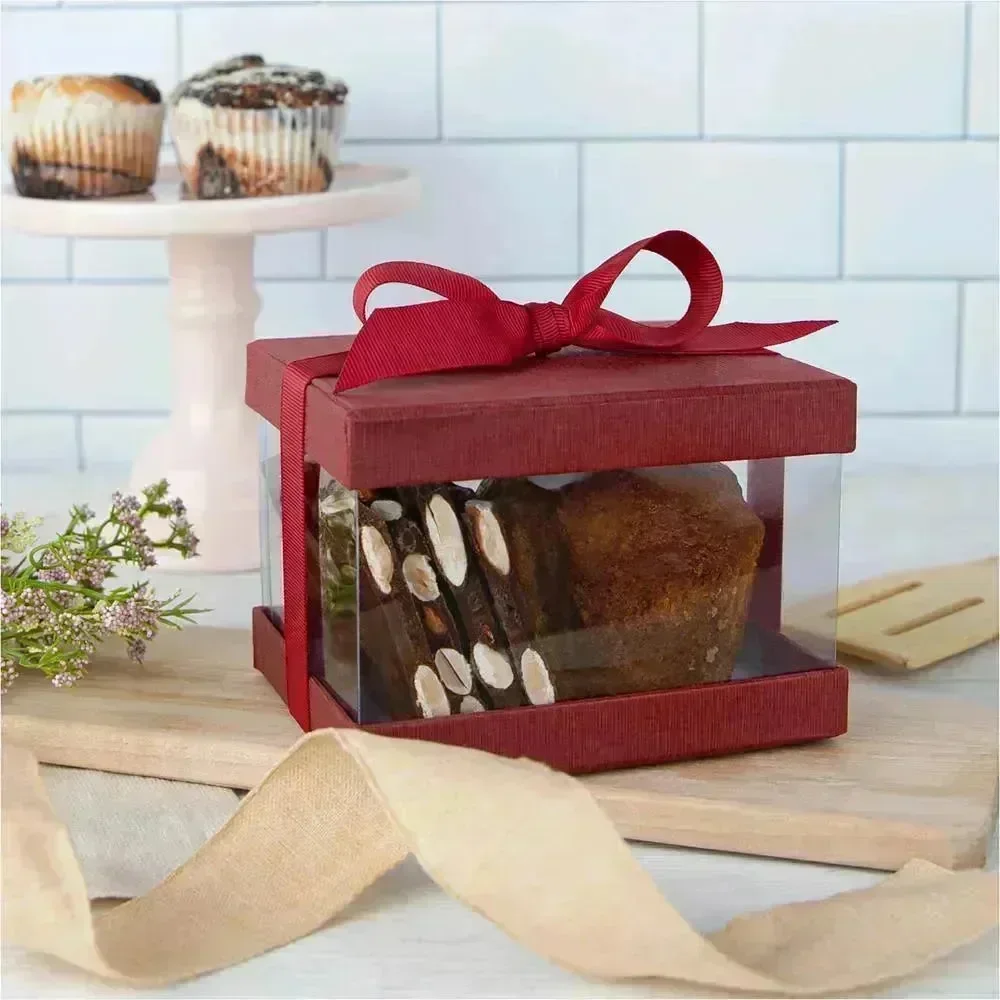 Plastic Gift Boxes Maroon 5X4X3.5" 6 Pack Bakery Boxes With Base Lid & Ribbon - Image 6