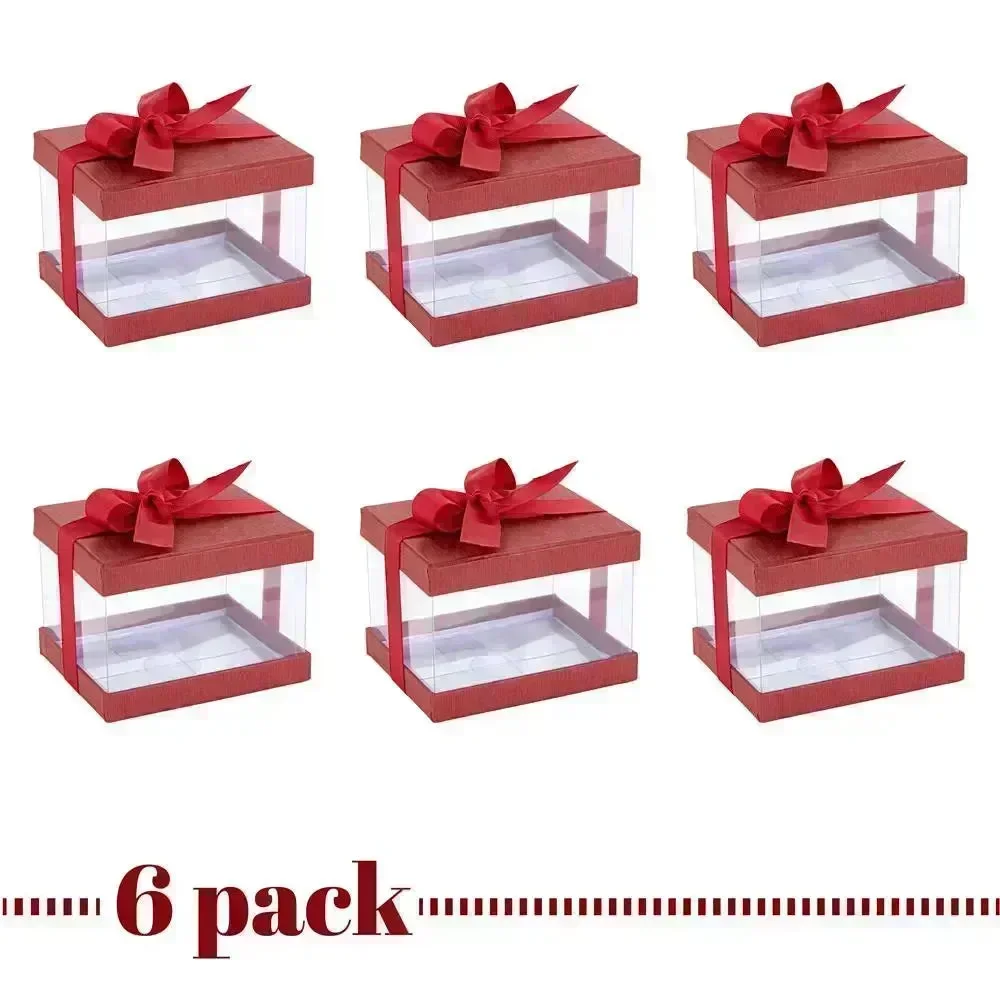 Plastic Gift Boxes Maroon 5X4X3.5" 6 Pack Bakery Boxes With Base Lid & Ribbon - Image 7