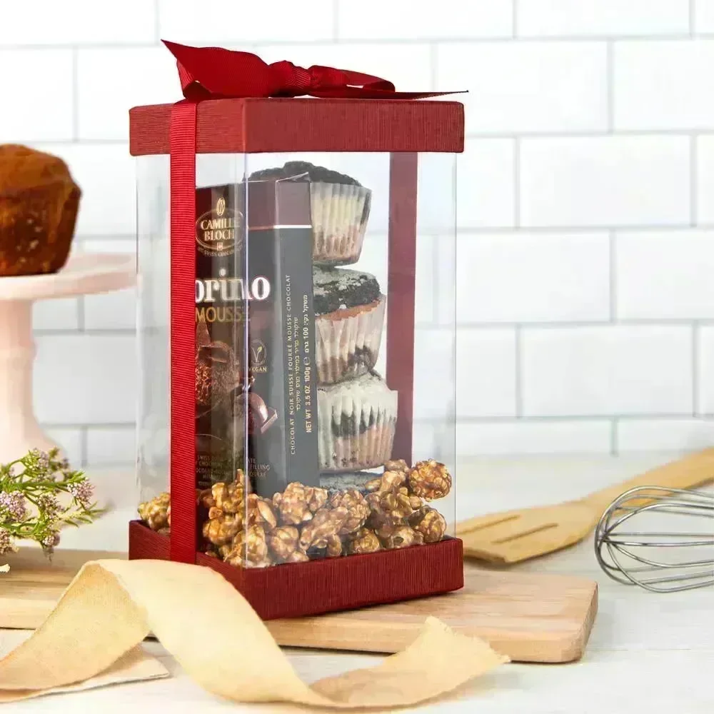 Plastic Gift Boxes Maroon 8X4X4" 6 Pack Bakery Boxes With Base Lid & Ribbon - Image 5