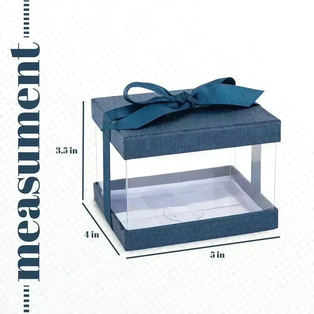 Plastic Gift Boxes Navy blue 5X4X3.5 6 Pack Bakery Boxes With Base Lid & Ribbon - Image 3