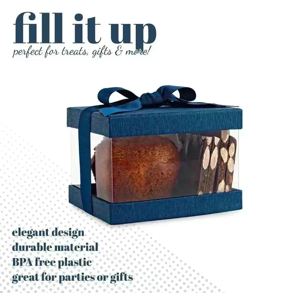 Plastic Gift Boxes Navy blue 5X4X3.5 6 Pack Bakery Boxes With Base Lid & Ribbon - Image 4