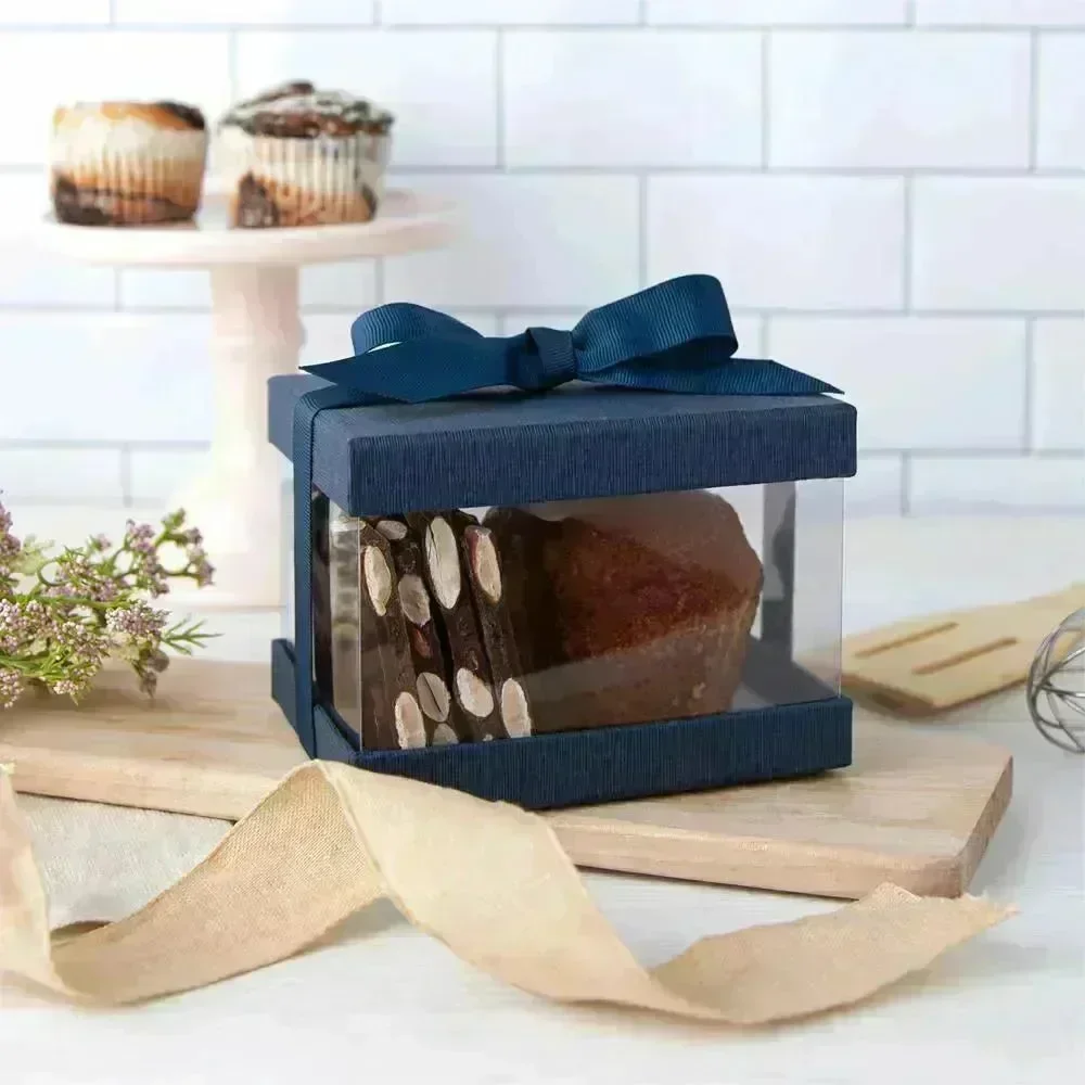 Plastic Gift Boxes Navy blue 5X4X3.5 6 Pack Bakery Boxes With Base Lid & Ribbon - Image 5