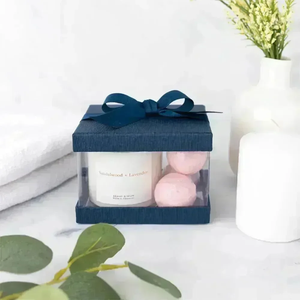 Plastic Gift Boxes Navy blue 5X4X3.5 6 Pack Bakery Boxes With Base Lid & Ribbon - Image 6