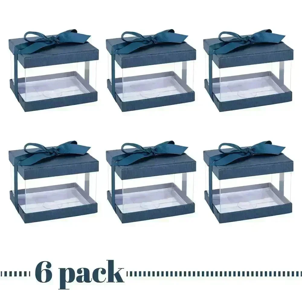 Plastic Gift Boxes Navy blue 5X4X3.5 6 Pack Bakery Boxes With Base Lid & Ribbon - Image 7