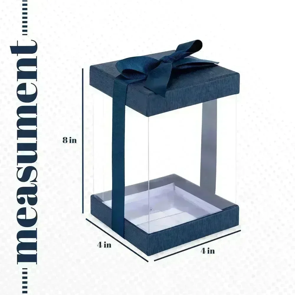 Plastic Gift Boxes Navy Blue 8X4X4 6 Pack Bakery Boxes With Base Lid & Ribbon - Image 3