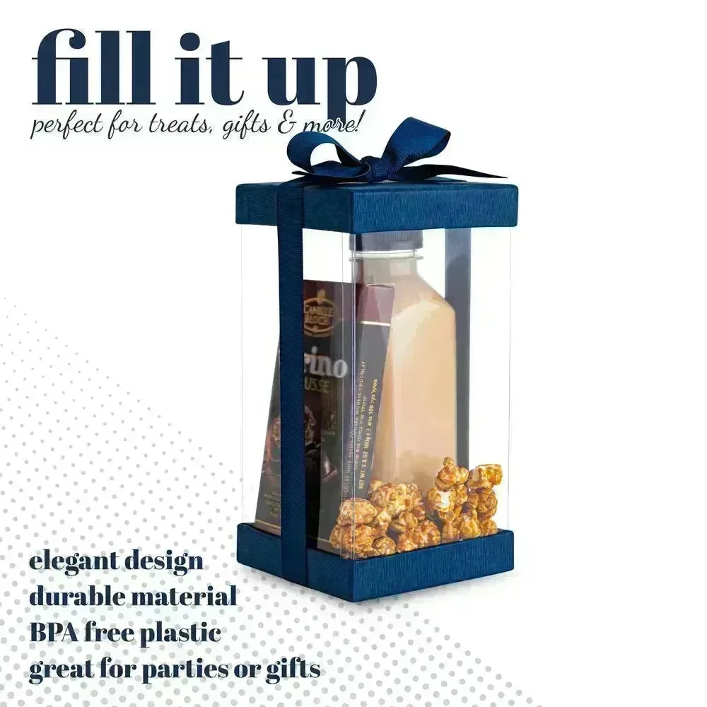 Plastic Gift Boxes Navy Blue 8X4X4 6 Pack Bakery Boxes With Base Lid & Ribbon - Image 4