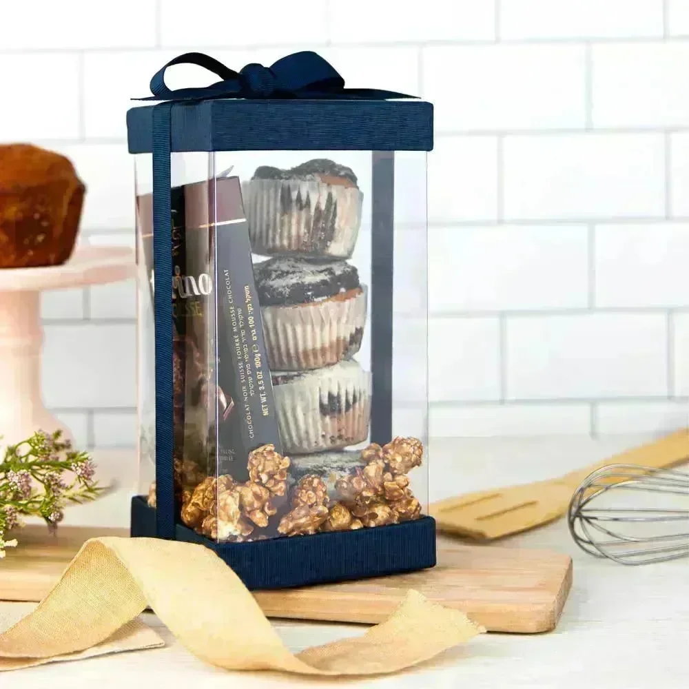 Plastic Gift Boxes Navy Blue 8X4X4 6 Pack Bakery Boxes With Base Lid & Ribbon - Image 5