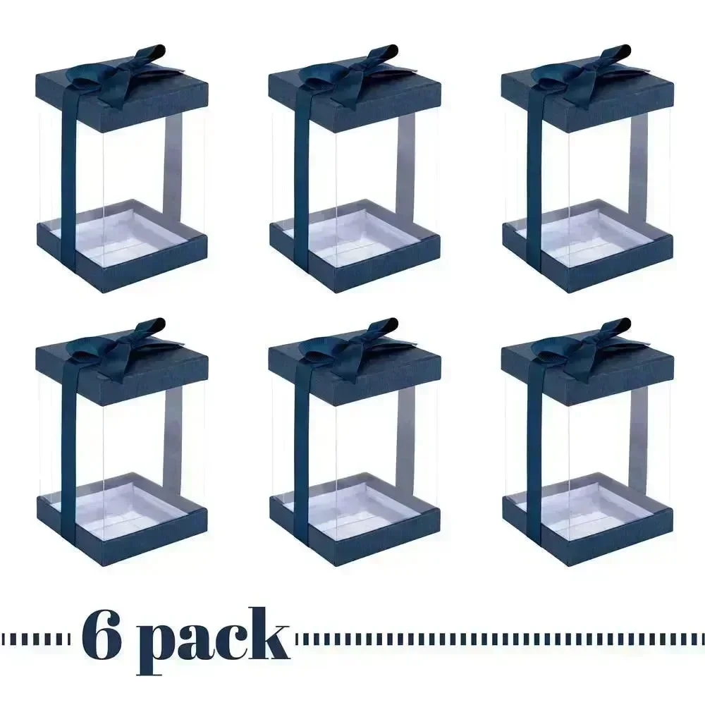Plastic Gift Boxes Navy Blue 8X4X4 6 Pack Bakery Boxes With Base Lid & Ribbon - Image 7