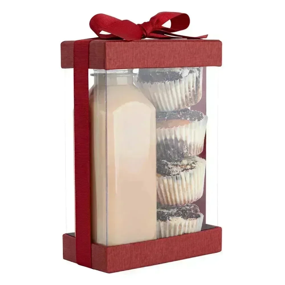 Plastic Gift Boxes With Base Lid & Ribbon Maroon 7.5X5X2.5" 6 Pack Bakery Boxes - Image 2