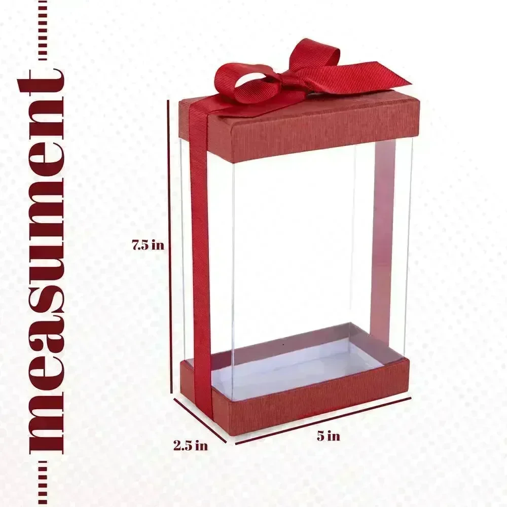 Plastic Gift Boxes With Base Lid & Ribbon Maroon 7.5X5X2.5" 6 Pack Bakery Boxes - Image 3
