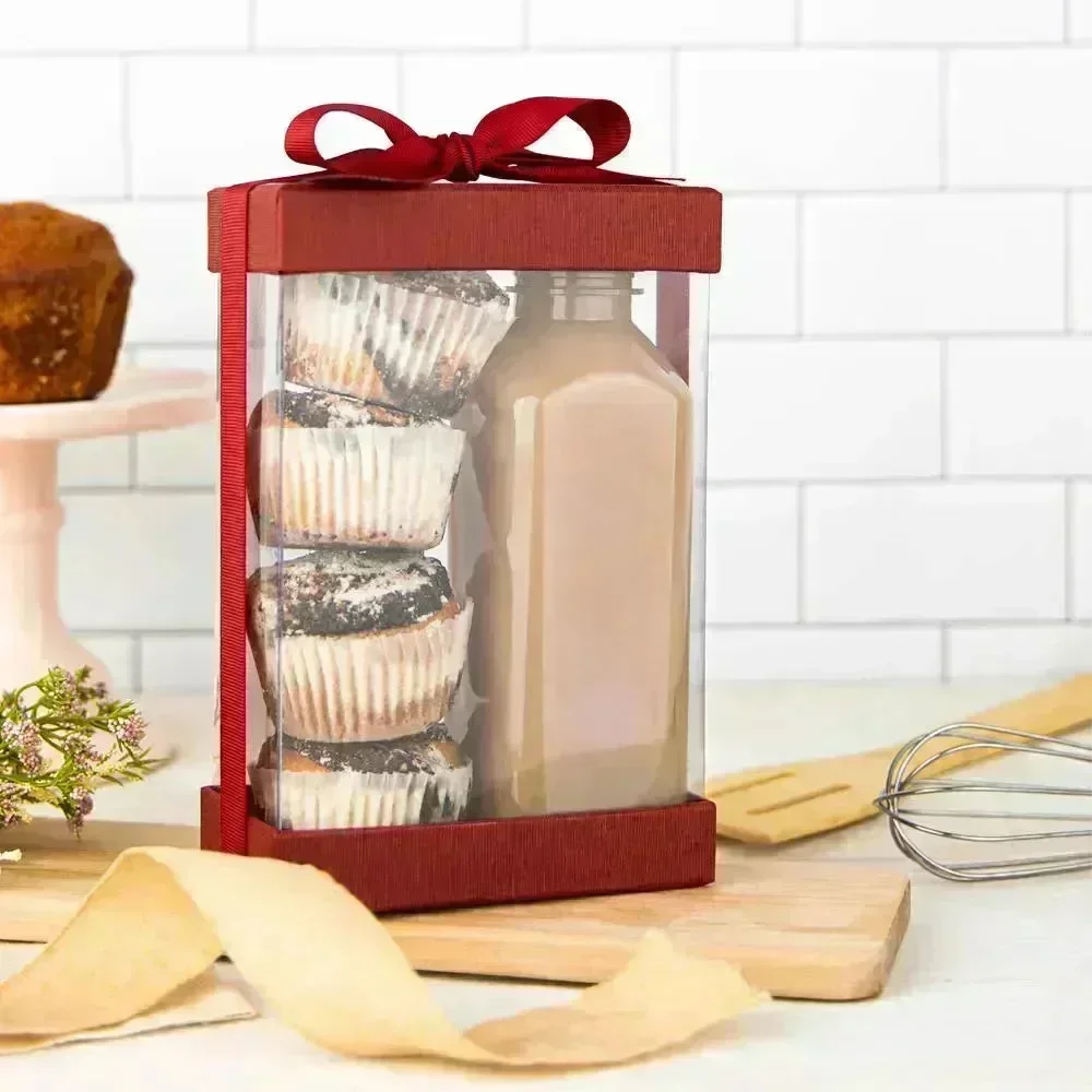 Plastic Gift Boxes With Base Lid & Ribbon Maroon 7.5X5X2.5" 6 Pack Bakery Boxes - Image 5
