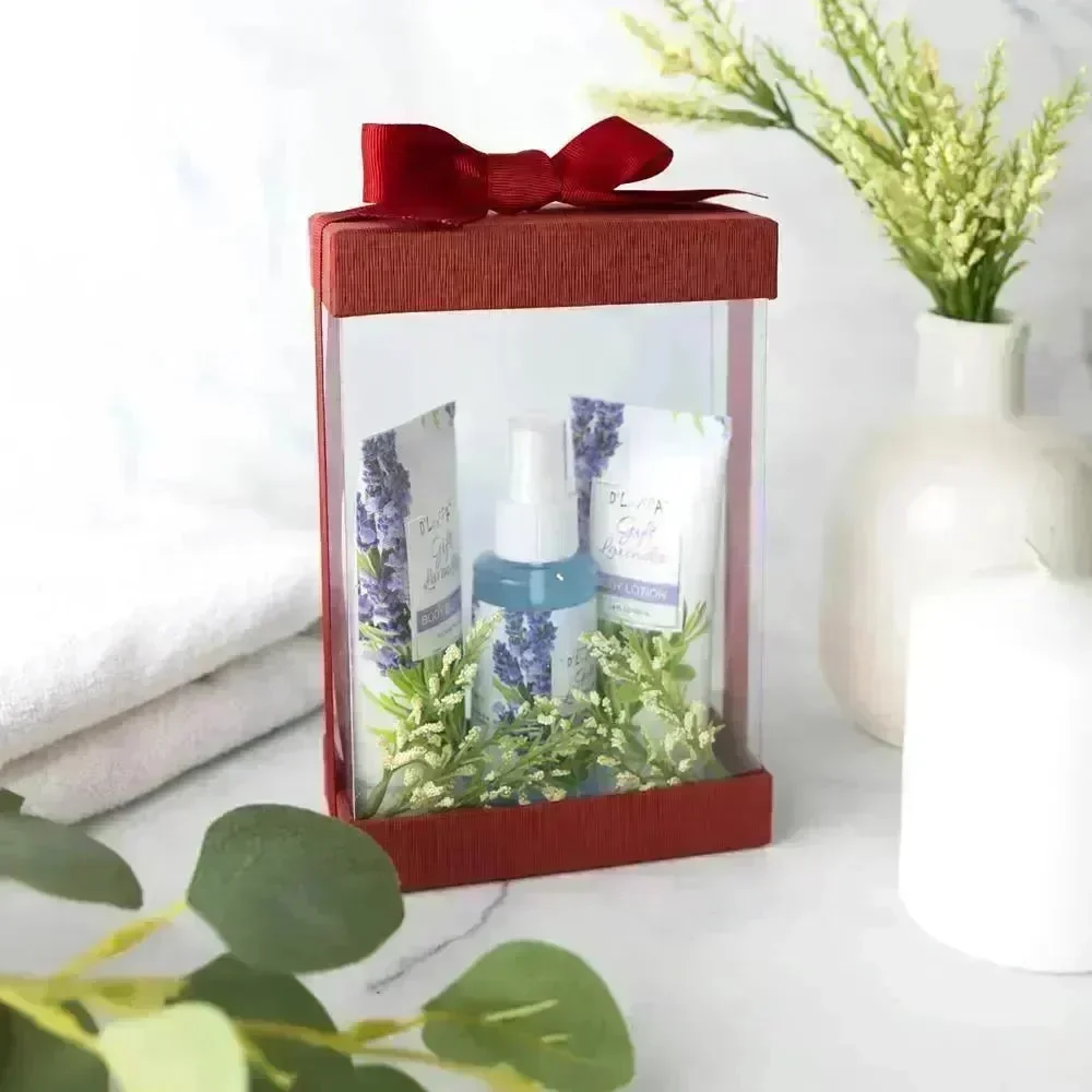 Plastic Gift Boxes With Base Lid & Ribbon Maroon 7.5X5X2.5" 6 Pack Bakery Boxes - Image 6