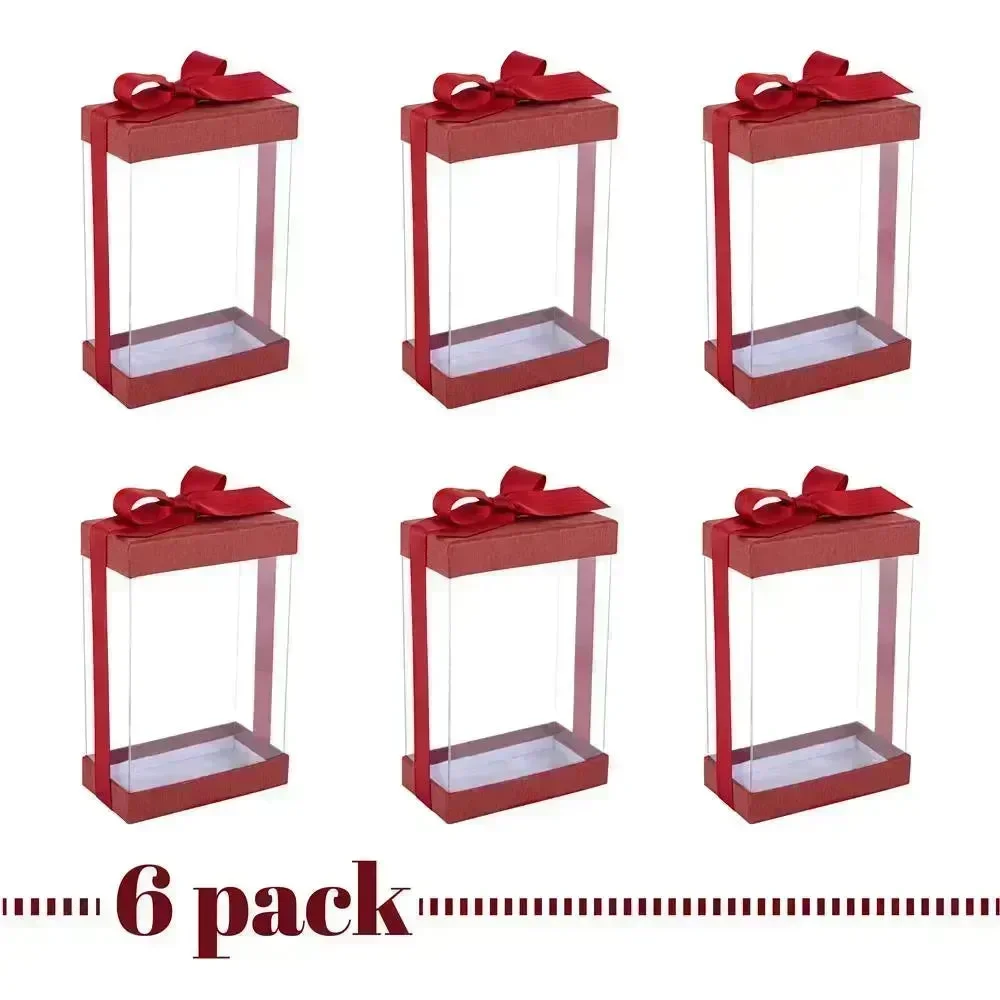 Plastic Gift Boxes With Base Lid & Ribbon Maroon 7.5X5X2.5" 6 Pack Bakery Boxes - Image 7