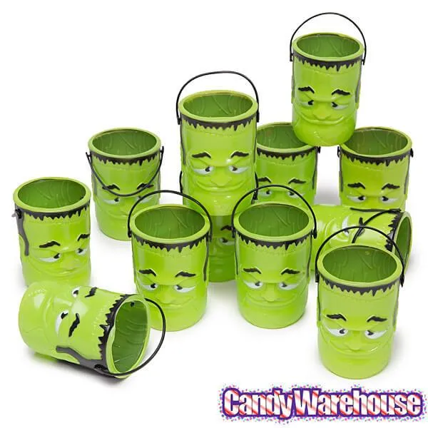 Plastic Mini Green Monster Pails with Handles: 12-Piece Set - Image 2