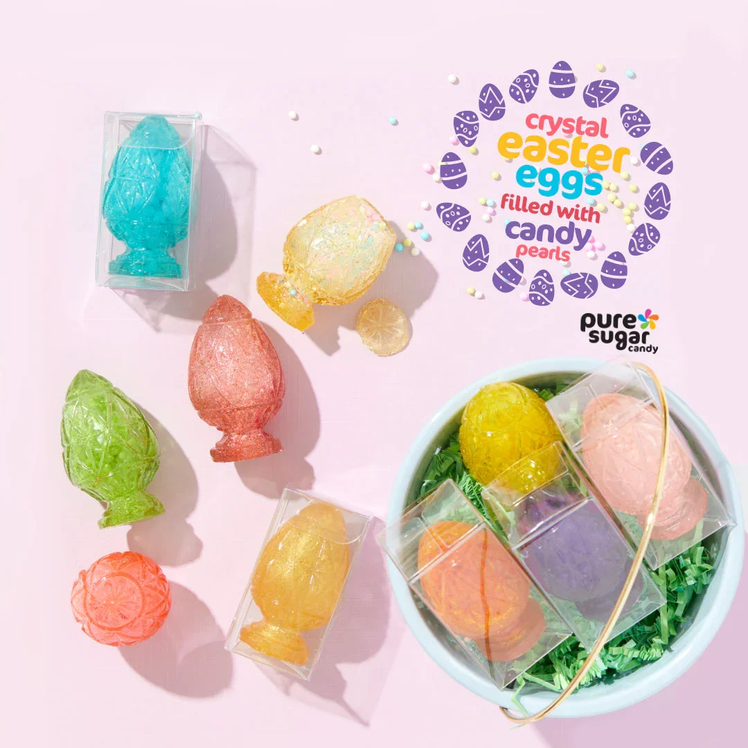 Pure Sugar Hollow Hard Candy - Crystal Eggs filled with Candy Pearls