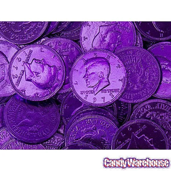 Purple Foiled Milk Chocolate Coins: 1LB Bag - Image 2
