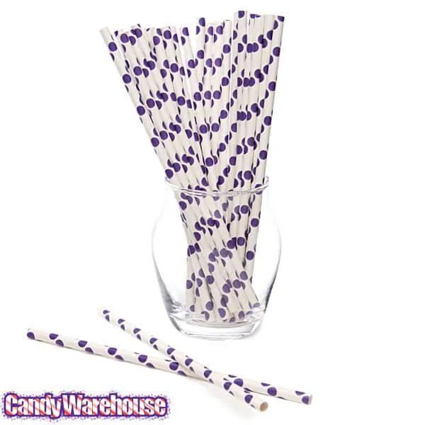 Paper 7.75-Inch Drinking Straws - Purple Polka Dots: 25-Piece Pack - Image 2