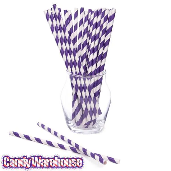 Paper 7.75-Inch Drinking Straws - Purple Stripes: 25-Piece Pack - Image 2