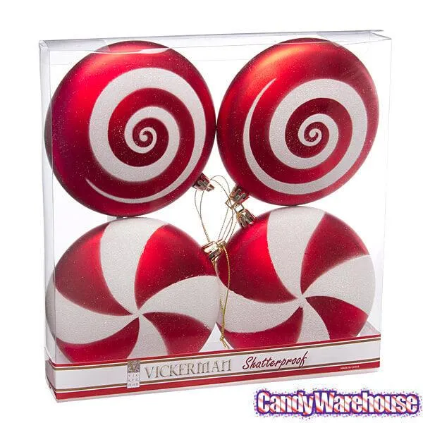 Red Candy Swirl Ornaments - 4.75 Inch: 4-Piece Box - Image 5