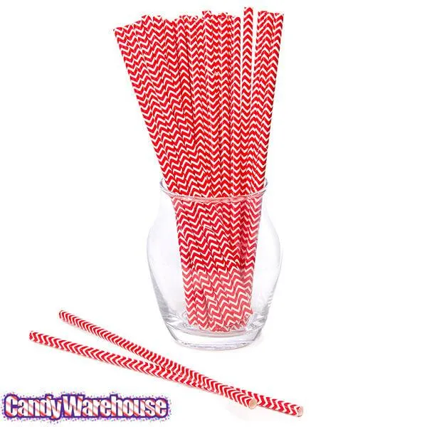 Paper 7.75-Inch Drinking Straws - Red Chevron Stripes: 25-Piece Pack - Image 2