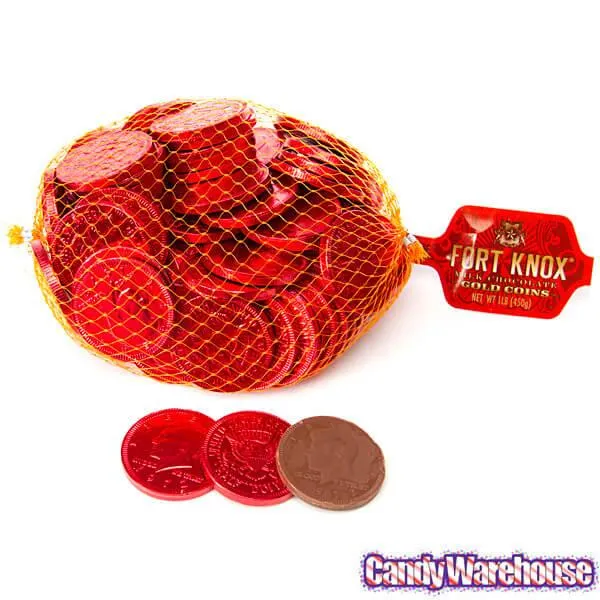 Red Foiled Milk Chocolate Coins: 1LB Bag - Image 2