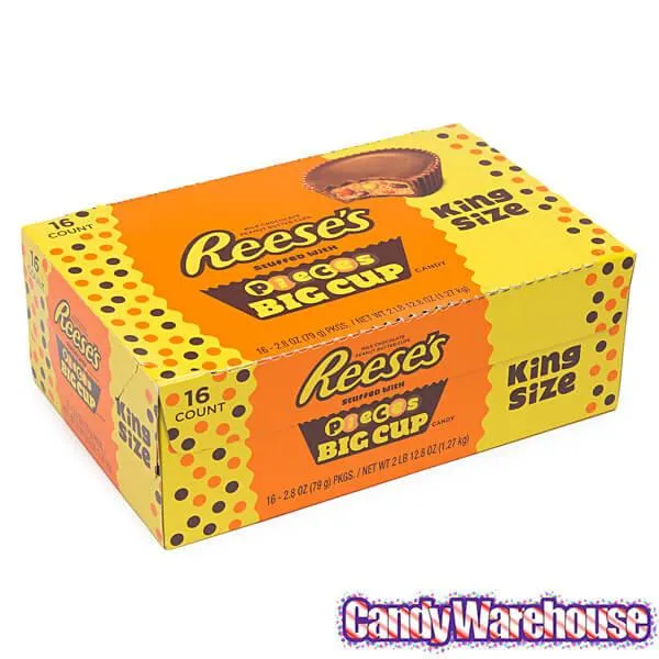 Reese's Peanut Butter Big Cups Stuffed with Reese's Pieces Candy King Size Packs: 16-Piece Box - Image 2