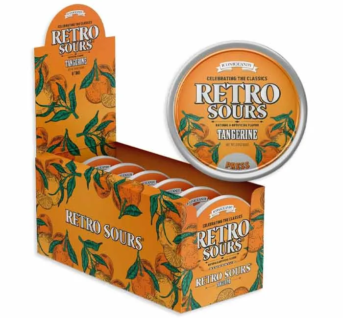 Retro Sours Hard Candy Drops Tins - Tangerine: 8-Piece Box