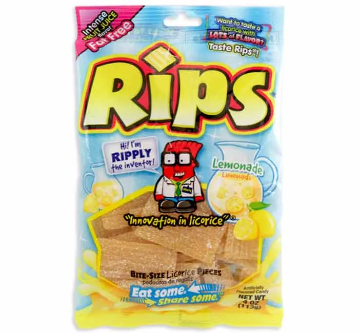 Rips Lemonade Bite Size Licorice Pieces: 12-Piece Case