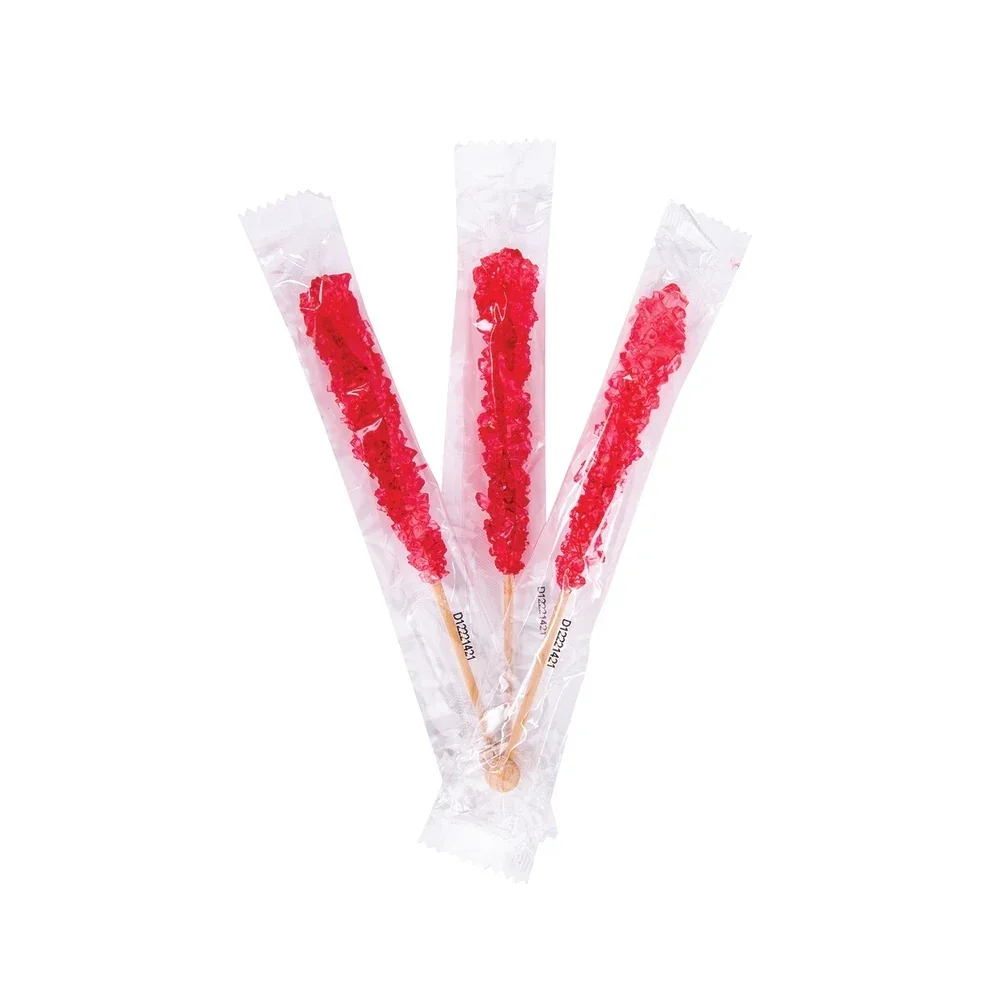 Rock Candy Crystal Sticks - Red - Wrapped: 100-Piece Case