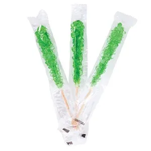 Rock Candy Crystal Sticks Wrapped - Green: 100-Piece Case
