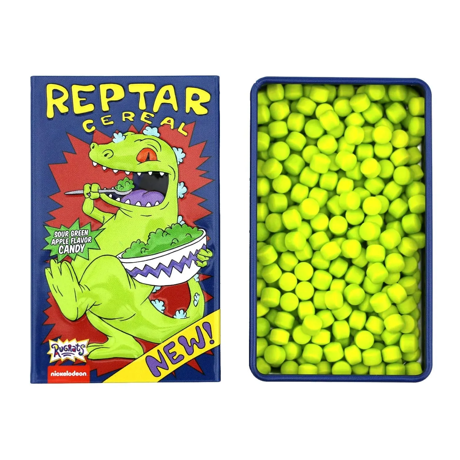 Rugrats Reptar Cereal Sour Apple Candy Tins: 12-Piece Display - Image 3