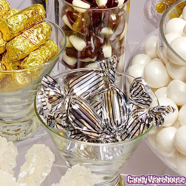 Silver with Black Stripes Wrapped Mocha Chocolate Meltaways: 1LB Bag - Image 4