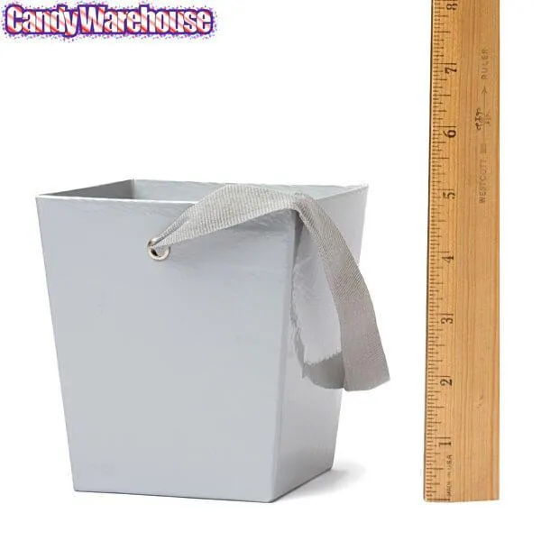 Silver Cardboard Buckets with Ribbon Handles: 6-Piece Set - Image 2