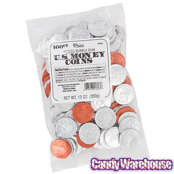 Bee International Silver and Copper Foiled Bubble Gum Coins: 100-Piece Bag - Image 3
