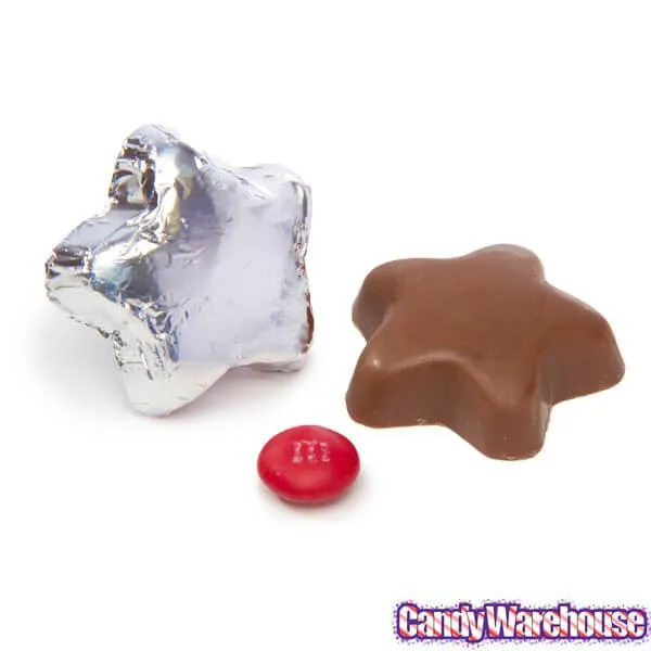 Madelaine Foiled Milk Chocolate Stars - Silver: 10LB Bag - Image 2