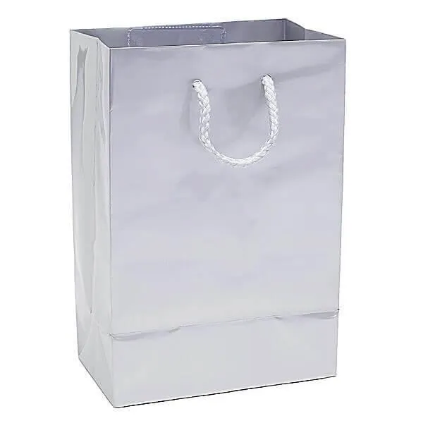 Silver Glossy Candy Bags with Handles - Small: 12-Piece Pack