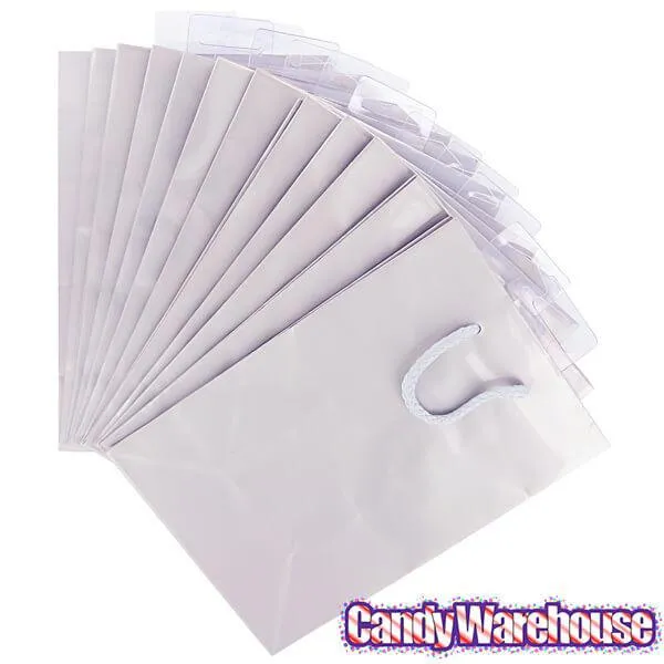 Silver Glossy Candy Bags with Handles - Small: 12-Piece Pack - Image 2