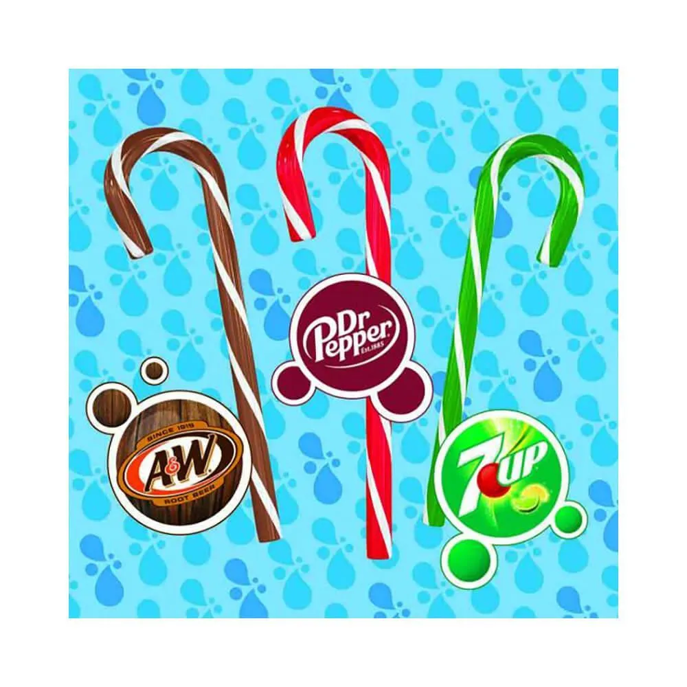 Soda Pop Candy Canes - Dr. Pepper, 7-Up, and A&W: 12-Piece Box - Image 2