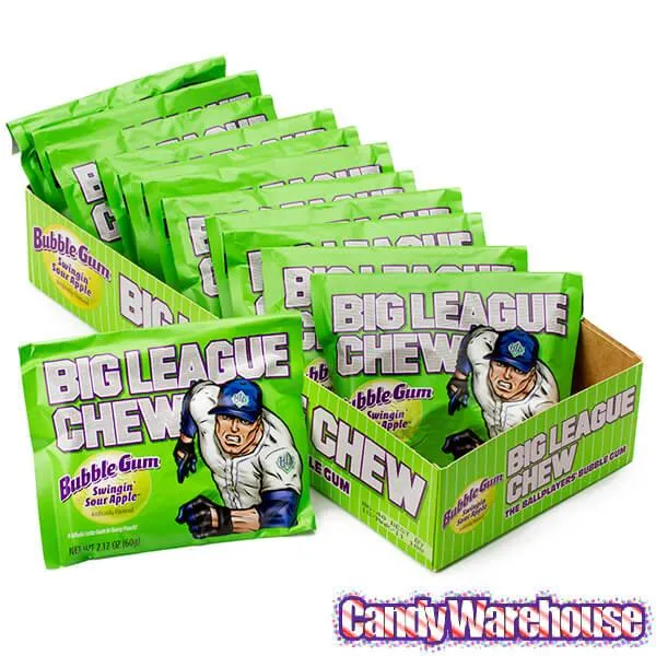 Big League Chew Bubble Gum Packs - Sour Apple: 12-Piece Box - Image 4
