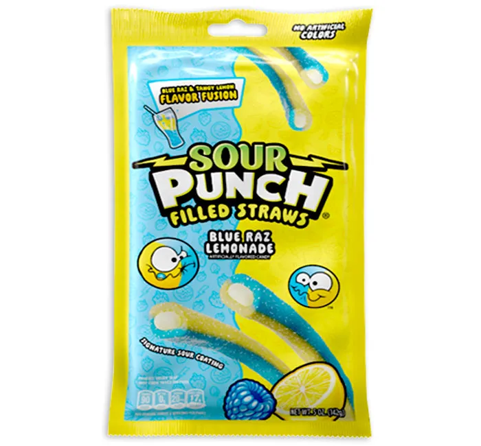 Sour Punch Filled Straws - Blue Raz Lemonade Peg Bags: 12-Piece Case