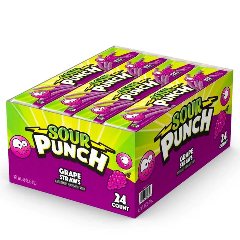 Sour Punch Straws 2-Ounce Packs - Grape: 24-Piece Box - Image 3