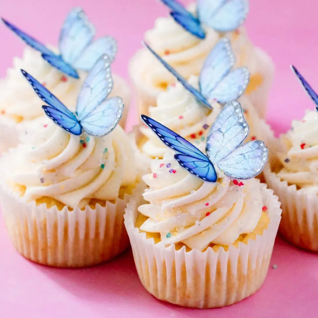 Sprinkle Pop Blue Butterfly Edible Cupcake Toppers - Image 2