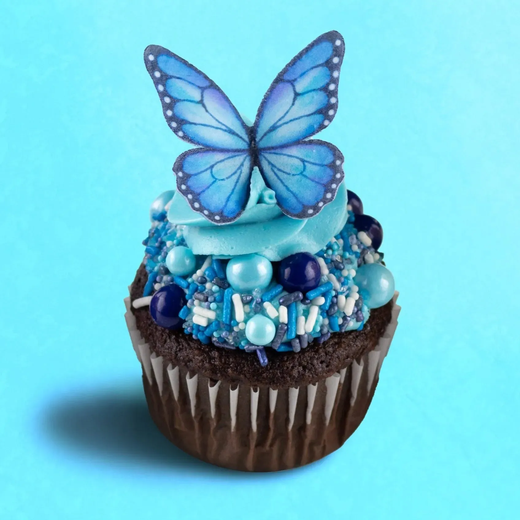 Sprinkle Pop Blue Butterfly Edible Cupcake Toppers - Image 3