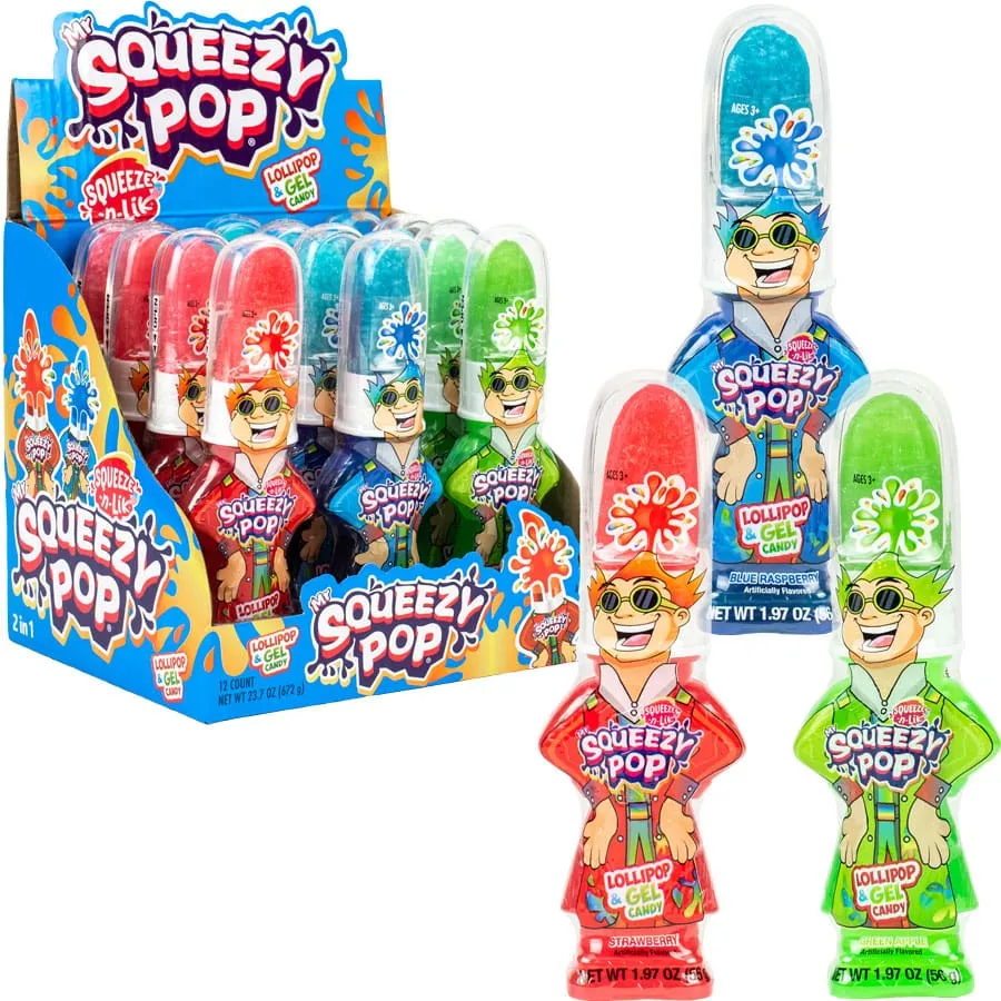 Squeezy Pop Lollipop & Gel Candy: 12-Piece Display