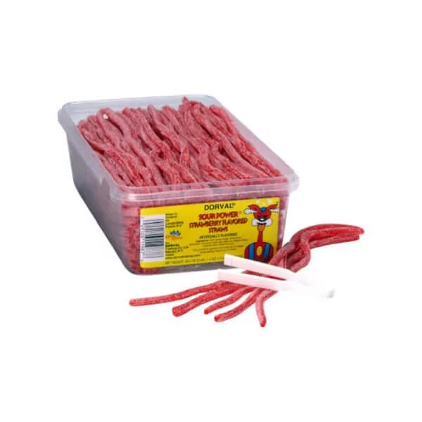 Dorval Sour Power Straws Candy - Strawberry: 200-Piece Tub - Image 2