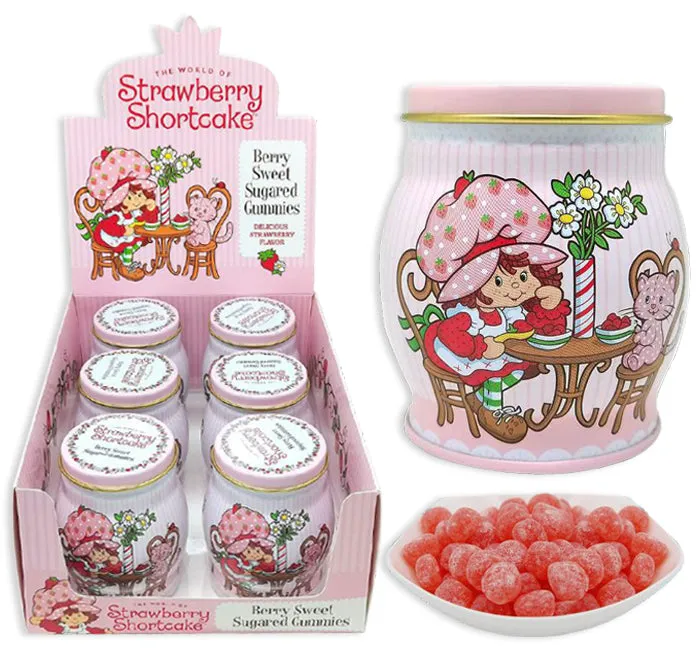 Strawberry Shortcake Sugared Gummy Candy Tins: 6-Piece Display